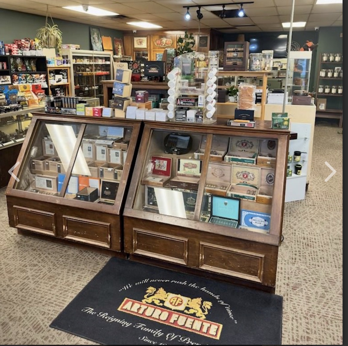 Cigar shop humidor and displays at the Northside location